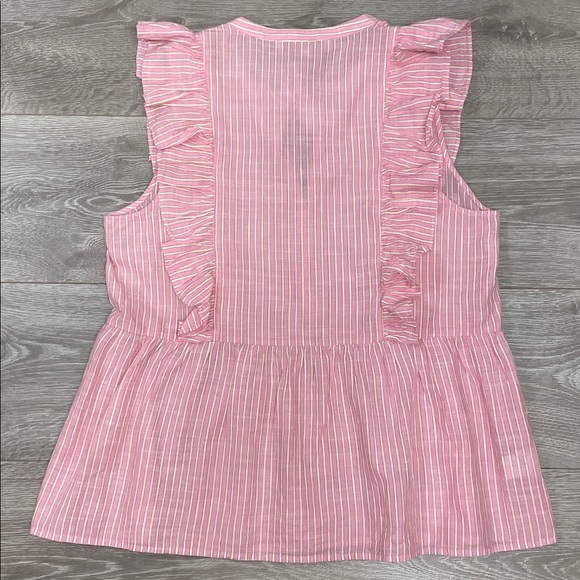 NWT Loft Striped Ruffle Tie Neck Peplum Sleeveless Top Pink Burst S - Picture 12 of 12